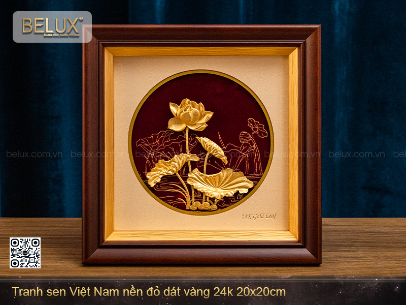 Tranh sen vàng trường cửu dát vàng 24k kt 20x20cm&nbsp;